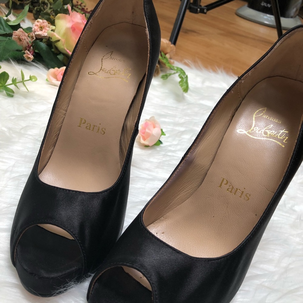 Black Satin Peep-Toe Heels 38